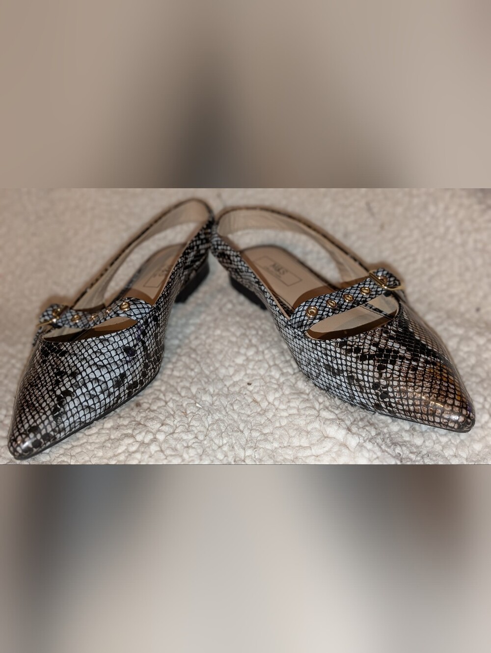 Pointed Snake-Print Slingback Mules in Black & White